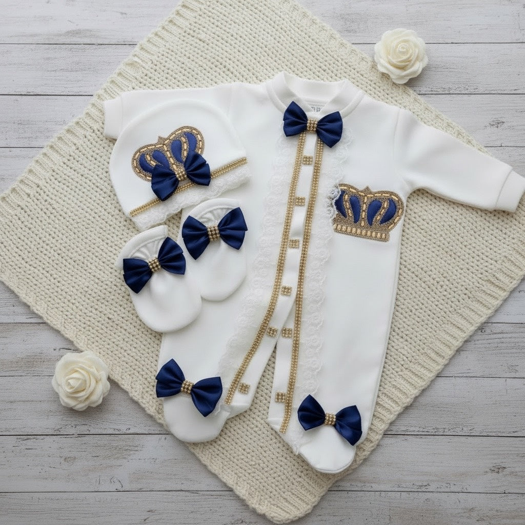 Luxury newborn baby romper set in cream color by Toddlers Togs