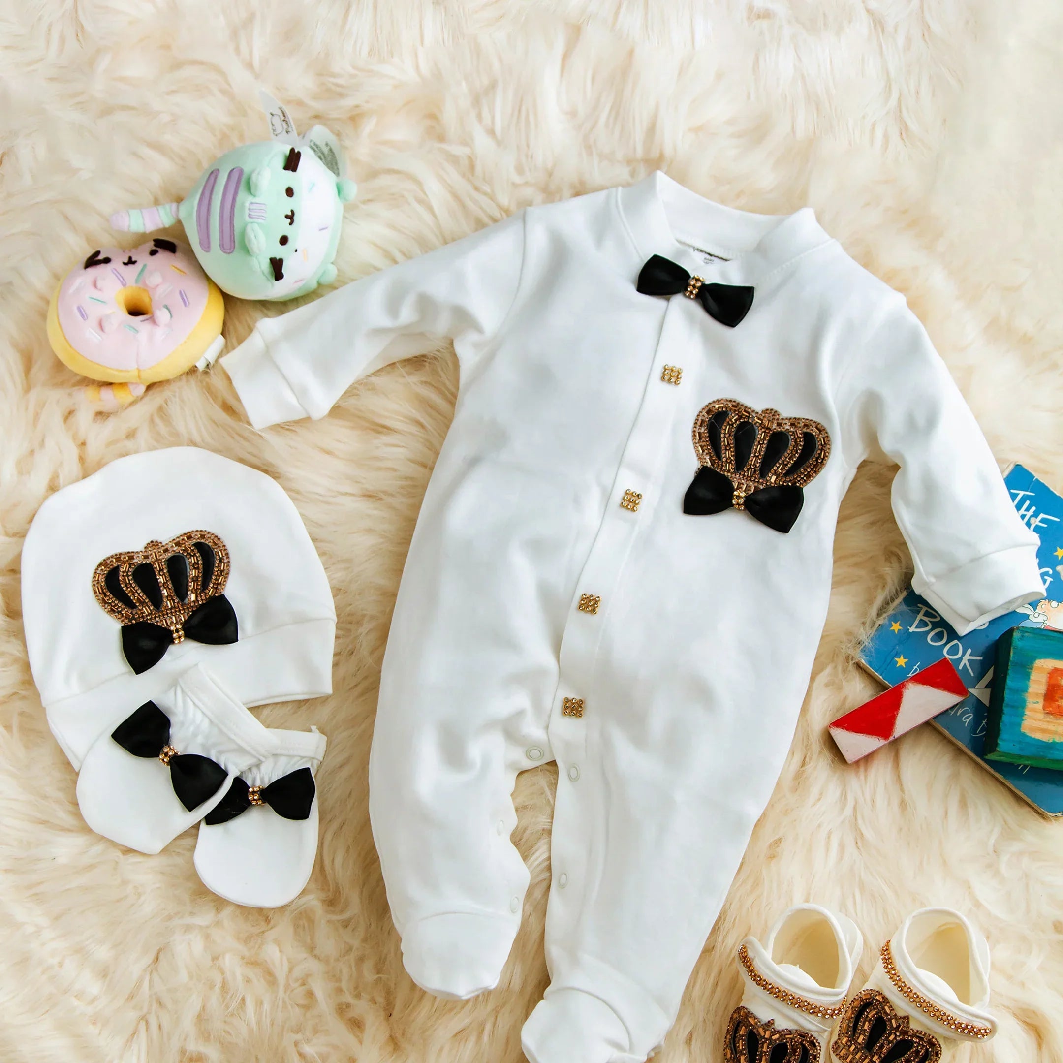 Black & Gold Royal Crown Romper Summer