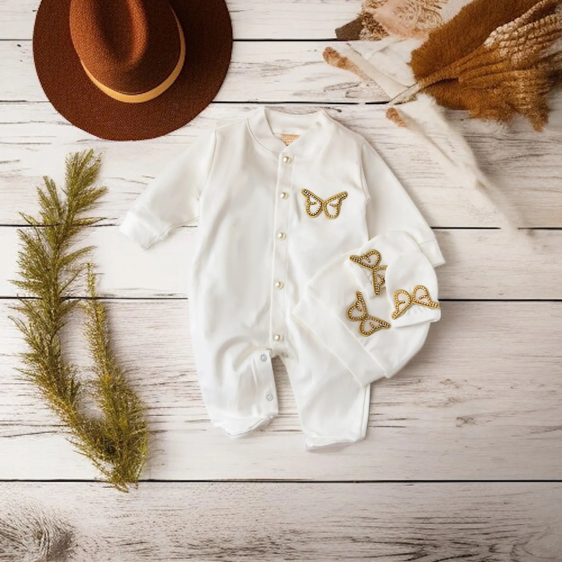 Butterfly Jewel Wings Romper Golden Summer