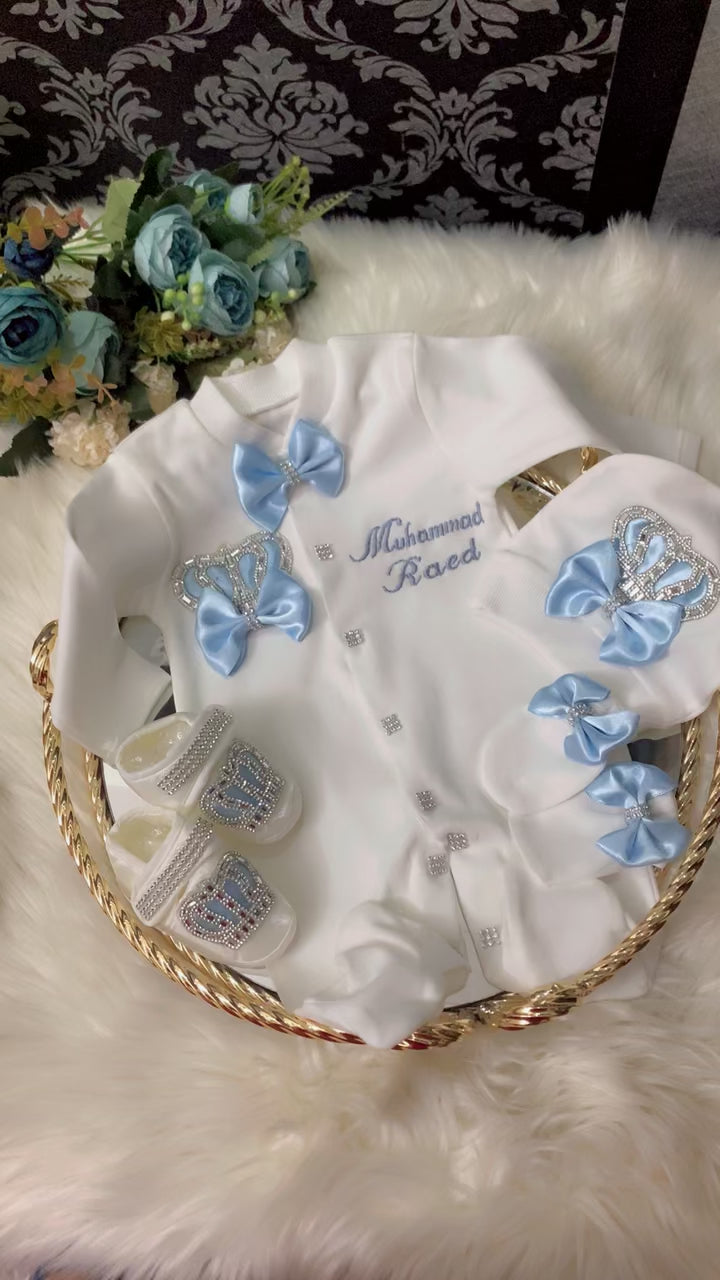 Sky Blue Crown Romper Set Summer